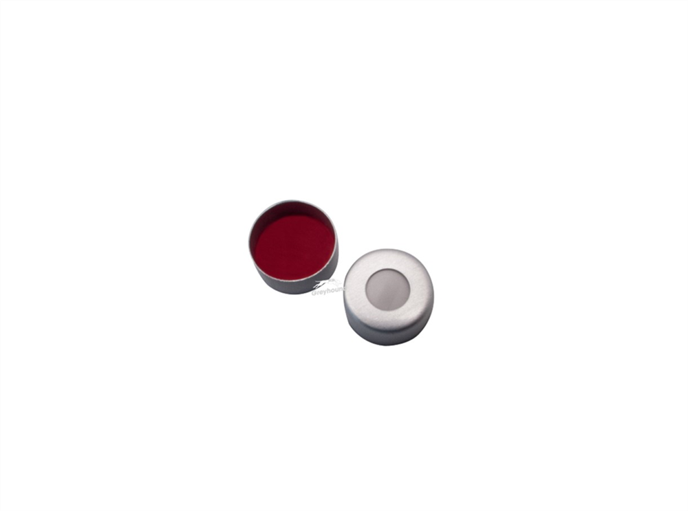 Picture of 11mm Magnetic Crimp Cap, Silver with Red PTFE/White Silicone Septa, 1.3mm (Shore A 45)